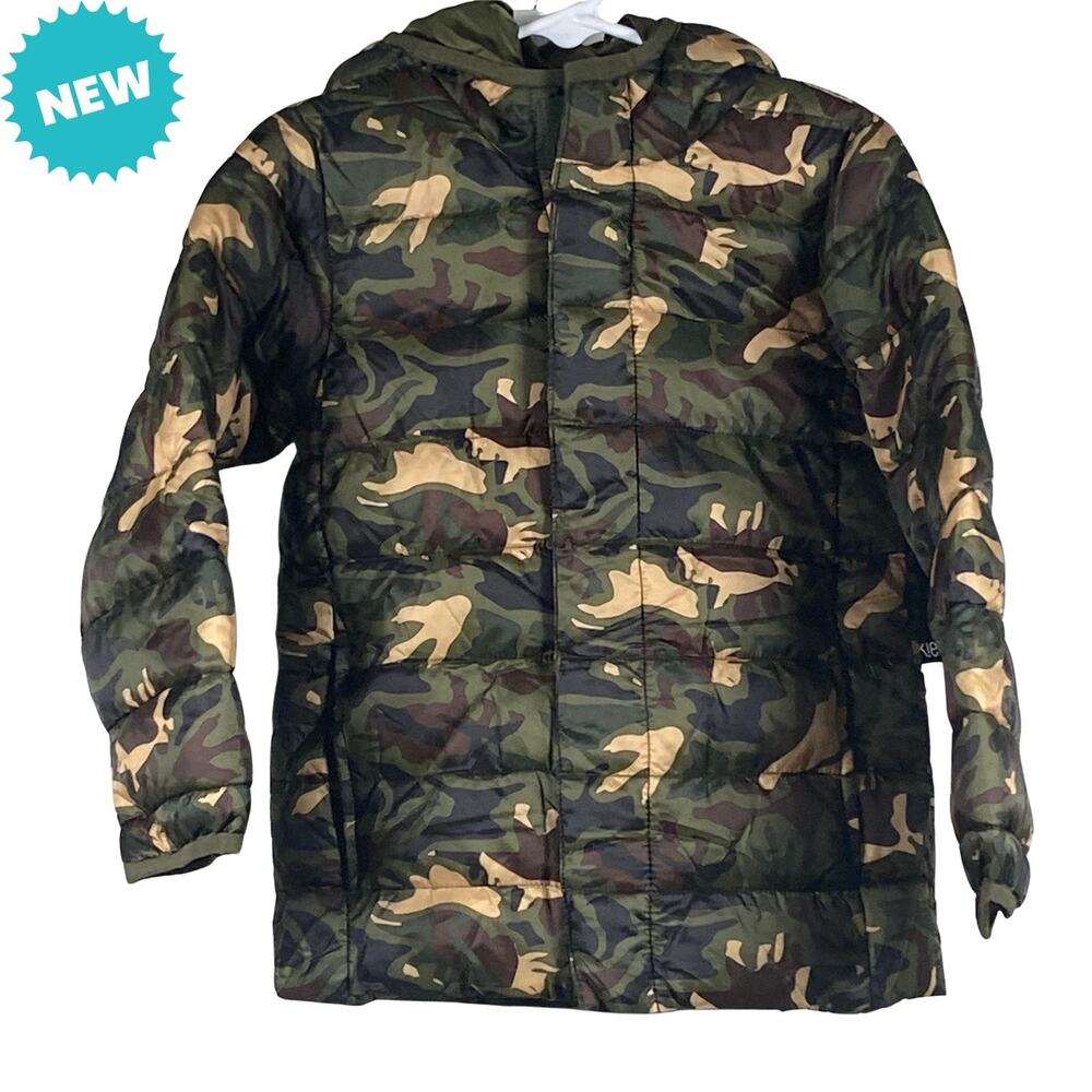 Okie Dokie Jacket Boys Size 4T Camo Pockets Hooded Puffer Packable Green NEW